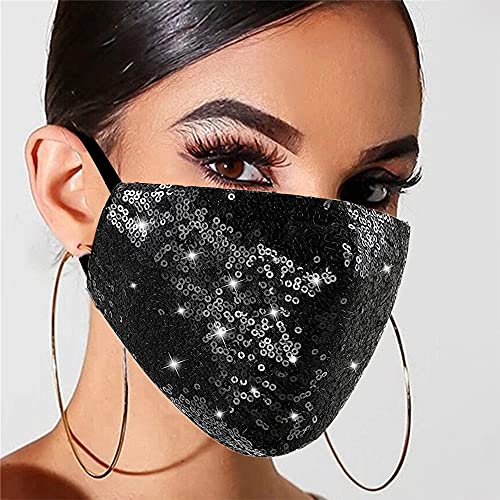 Image of Sparkly Sequin Face Cover Glitter Cotton Sequins Masc Masquerade Face Covering (Irregular,black 1)