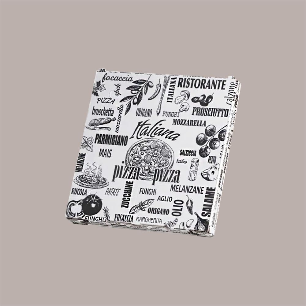 Lucgel Lot de 25 boîtes à pizza à emporter, blanc, vintage, 33 x 33 x 3 cm | Carton blanc, style vintage