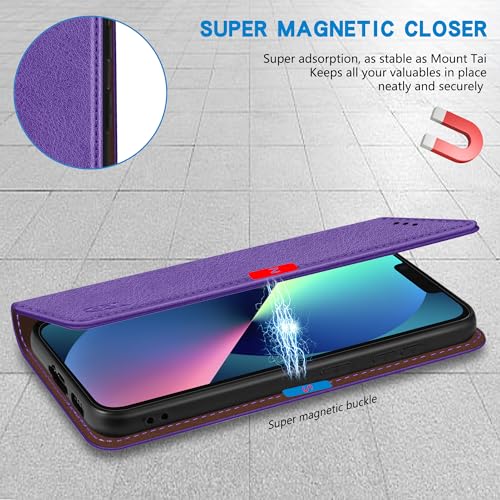 Image of ZZXX for iPhone 13 Mini Wallet Case Strong Magnetic 5.4 inch,Purple