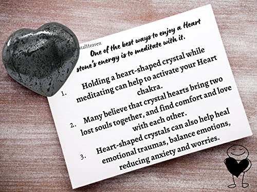 Image of Certified Hematite Crystal Heart Palm Pebbles Stones for Anxiety Stress Relief Massage - AAA Grade Original Healing Gemstone Agate Heart Palm Stone for Yoga Meditation Spiritual