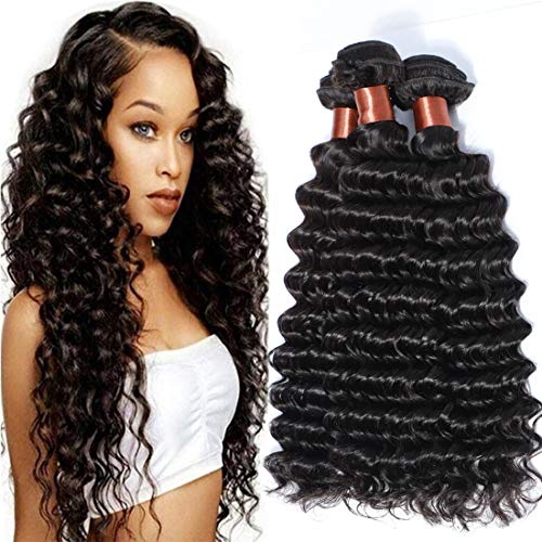 Angie Queen Hair Deep Wave 3 Bundles Brazilian Virgin Hair Deep Wave Human Hair Extensions Unprocessed Human Hair Weaves Natural Black Color Can Be Dyed and Bleached 22 22 24Inch