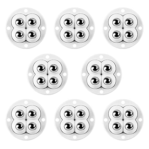 8PCS Self Adhesive Caster Wheels, 360°Rotation Mini Universal Wheels with Stainless Steel Roller Ball for Trash Can Storage Boxes (B White)