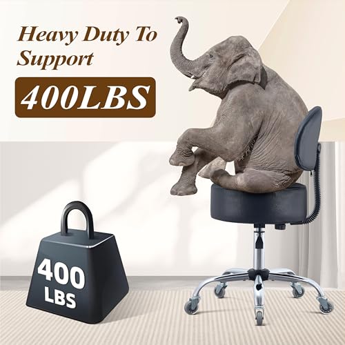 Image of Ergonomic Drafting Stool with Backrest, 400LB Heavy Duty Hydraulic Stool, 19-25 Inch Adjustable Height Rolling Stool Chair with Lumbar Support for Standing Desk, Salon, Tattoo, Kitchen, Home Office