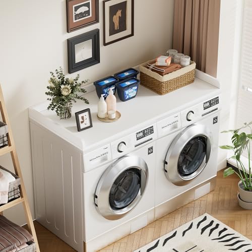 MSFE Housse de Machine à Laver, Comptoir pour Machine À Laver Sèche Linge 122 x 60 x 7 cm, Moderne Dessus Machine a Laver avec Grand Bureau de Travail,...