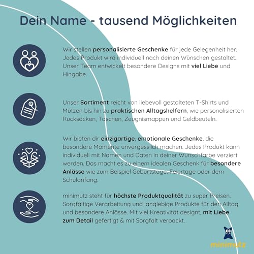 minimutz personalisierter Turnbeutel mit Namensdruck zum Zuziehen | bedruckt mit Namen für Jungen & Mädchen | Zuziehbeutel Stoffbeutel in vielen Farben (Dunkelblau)
