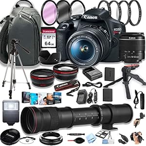 Canon EOS Rebel T7 DSLR Camera w/EF-S 18-55mm F/3.5-5.6 Zoom Lens + 420-800mm Super Telephoto Lens + 100S Sling Backpack + 64GB Memory Cards, Professional Photo Bundle (42pc Bundle) (Renewed)