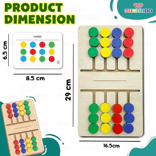 Image of Wembley Montessori Slide Puzzle for Kids 4-8 Years | Wooden Color & Pattern Matching STEM Educational Learning Toy | Brain Teaser Logic Activity | 2 Player Indoor Game | Birthday Gift for Boys & Girls