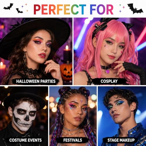 Image of UCANBE Colorful Halloween Makeup Kit - Clown Vampire Witch Zombie Makeup Set for SFX Costume Cosplay with Eyeshadow Palette, White Foundation, Red Lipstick, Black Eyeliner, Setting Powder & Sponges