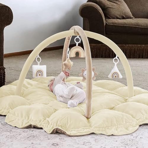 Image of 5-in-1 Thick & Plush Baby Play Gym, Baby Play Mats for Floor, Tummy Time Mat with 6 Toys, Cat and Dog Bed, Convertible Stage-Based Developmental from Babies to Toddler, Ball Pit, Pet Cushion, Cloudico