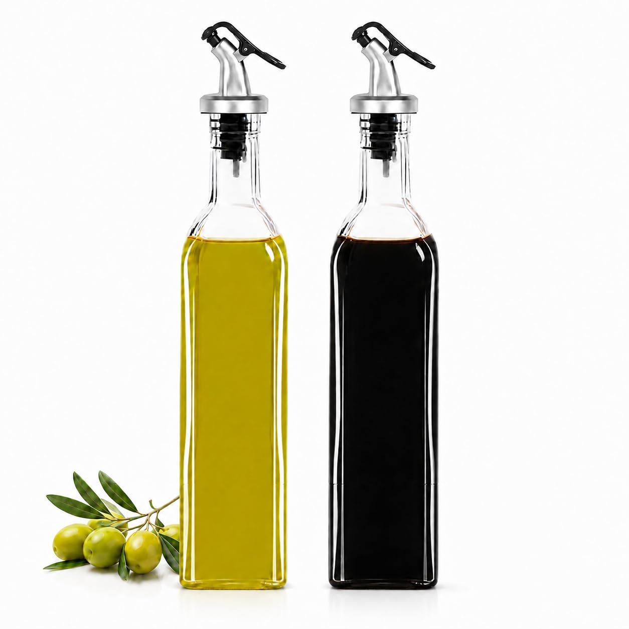 STAR WORK-Glass Oil Dispenser Bottle for Kitchen | Stainless Steel Leak-Proof Cork | Transparent Oil Pourer and Holder 500ml (Combo Pack of 2)-image-21