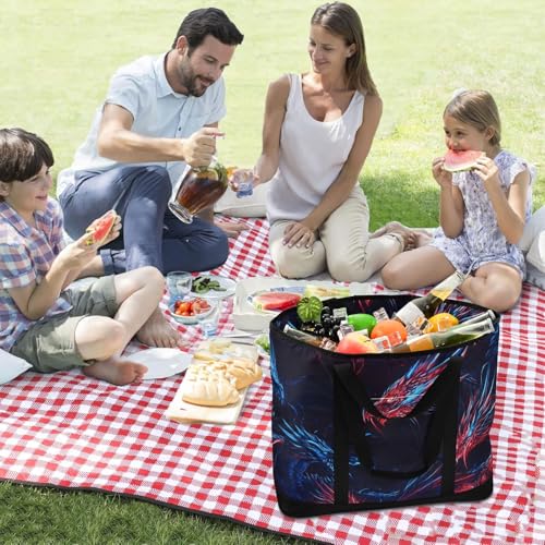 Large Insulated Tote Bag Fantasy Dragons Seamless for Grocery Shopping Reusable Tote Bags for Women Men, Cooler Bag with Zippered Top & Handles for Beach Picnic Travel3