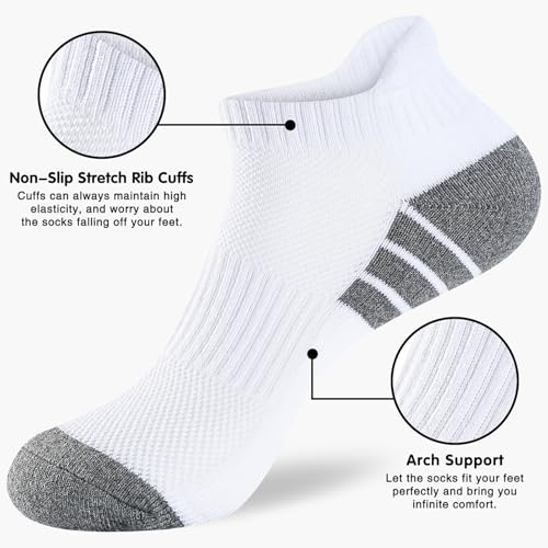 7 Pairs Mens 100% Cotton Cushioned Ankel Socks, Athletic Performance Running Moisture Wicking Breathable Low Cut Socks4
