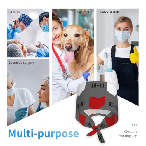 Image of Cute Pug Dog Print Working Cap Scrub Cap with Sweatband,Adjustable Fashion Bandage Tie Back Hat Headwear for Women Men