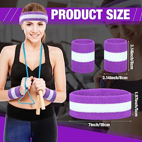 Image of Eurzom 36 Pcs Neon Sports Sweatbands Set Include 12 Striped Sweat Absorbing Headbands 24 Wristbands Athletic for Men Women Basketball Tennis Running Glow Party