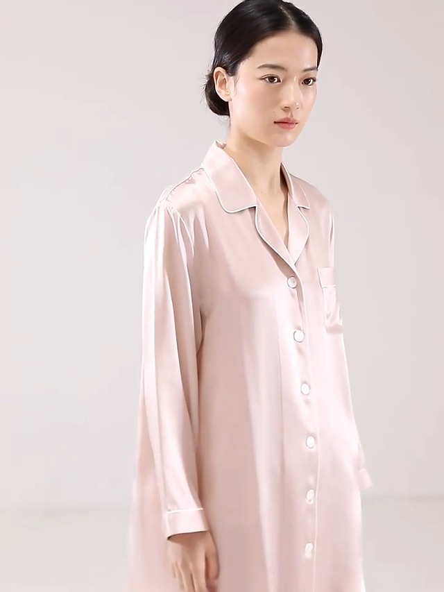 YOOJIA Women's Satin Nightshirt - 3/4 Sleeve Button Down Collar Sleepwear Loungewear