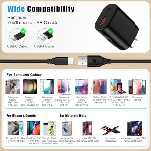 25W Motorola Fast Charger Block for Motorola Edge 2024/Edge 2023/Edge 2022/Edge 50 Ultra,Moto G Stylus 5G 2023 2024,G Power/G Play,Razr 2024/Razr 2023 Plus,Android Phone Charger USB C Charging Cable
