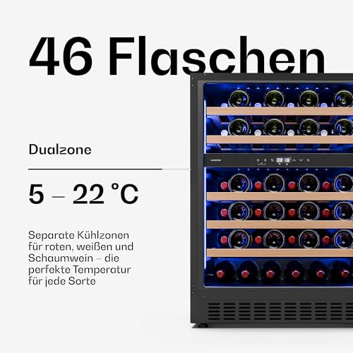 Klarstein Illuminosa Unterbau Weinkühlschrank - 46 Flaschen, 2 Zonen, 5-22°C, LED, Touch, UV-Schutz, leise, Einbau, Weinkühlschrank zum Einbauen 4 Klarstein Illuminosa Unterbau Weinkühlschrank - 46 Flaschen, 2 Zonen, 5-22°C, LED, Touch, UV-Schutz, leise, Einbau, Weinkühlschrank zum Einbauen