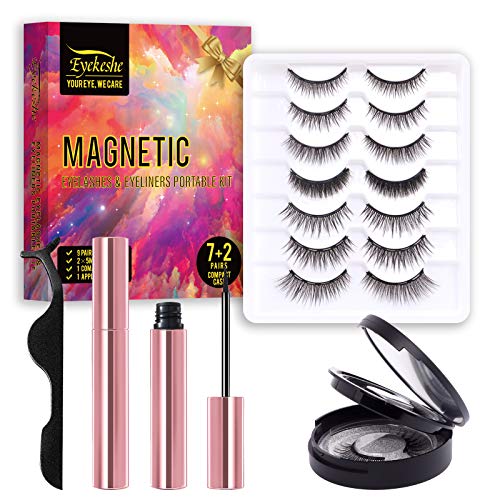Magnetic Eyeliner and Magnetic Eyelash - Magnetic Lashes with Tweezer Waterproof Magnetic Eyeliner, False Eyelashes Natural Look Party Styles No Glue (Portable Bundle)
