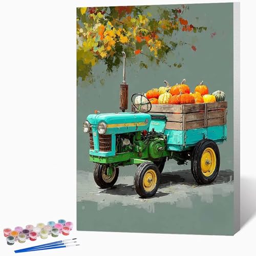 Tractor Pintar Por Numeros Adultos, Cuadros Para Pintar Por Numeros Frutas Y Verduras, Kit Manualidades Adultos Principiantes Con 3 Pinceles Pigmento AcríLico, Decoracion 30x40cm Sin Marco -LKF07211B