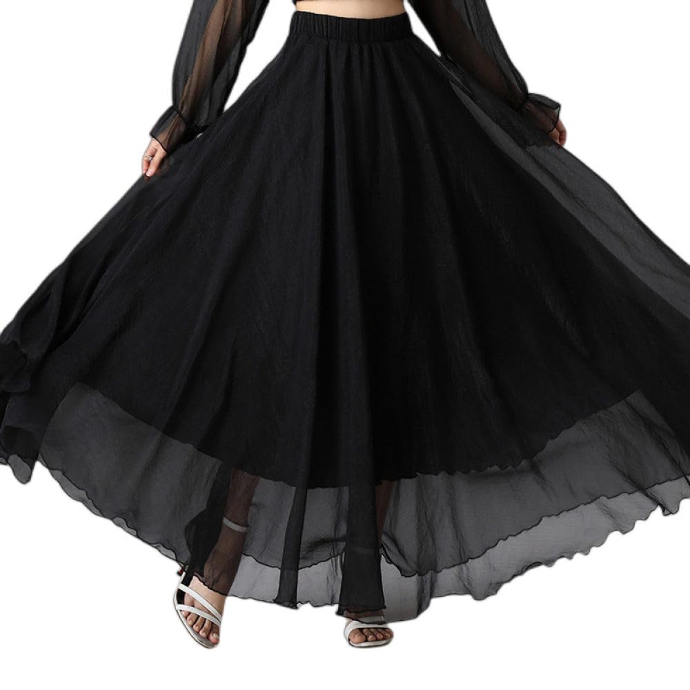 TatbUL Gonne,Gonna Midi in Chiffon Nero da Donna Boho 8M Grande Gonna A Pieghe Altalena Leggera A-Line Increspato Ruffle Mopping Floor Beach Gonne Lunghe per Ragazze Ladies