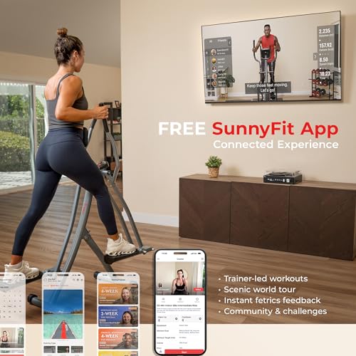 Image of Sunny Health & Fitness Smart Air Walk Elliptical Glider Sprinter Trainer | 30 inch Stride, Low-Impact, Quiet Operation, Foldable and Compact Design, Digital Monitor, SunnyFit App Connectivity