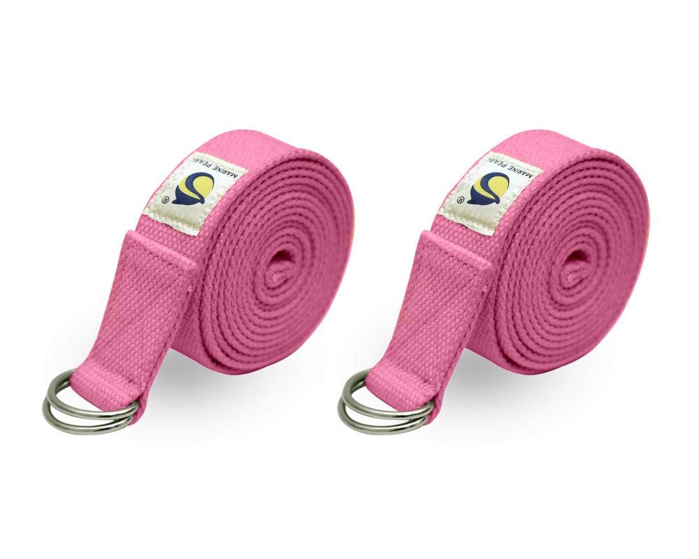 Marine Pearl 8ft Set of 2 Heavy Duty Yoga Strap - Many Stylish Colors, Best for Daily Stretchng, Yoga Pilates, Physical Therapy, Fitness(Pink)