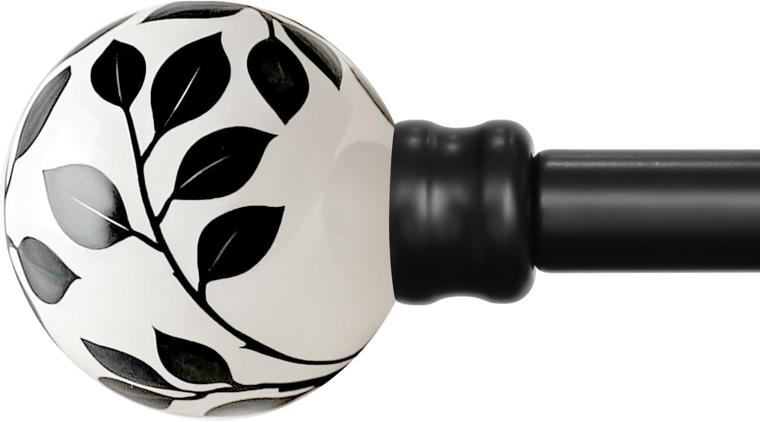 Gormena Black Curtain Poles for Windows 80-365cm,Adjustable Length,Heavy Duty Metal Curtain Rod with Black Leaf Ceramic Finials,Decorative Drapery Poles for Bedroom, Living Room & Kitchen