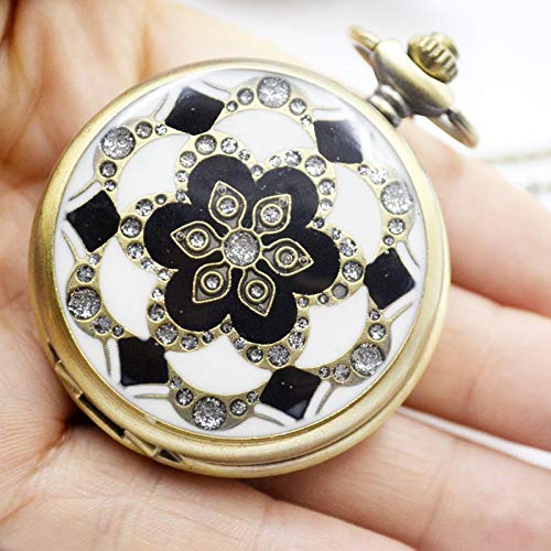 Image of JewelryWe Bronze Flower Pocket Watch: Retro Vintage Pendant Watch with Openwork Cover and 32.3 Inch Chain - for Men Women Daily Wear and Gift Giving