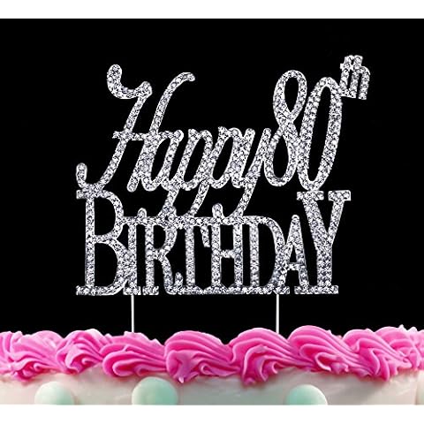 80th Birthday Cake Toppers Happy 80th Birthday Silver Bling Birthday Party Decorations by Yacanna (Silver Happy 80th Birthday) Cover