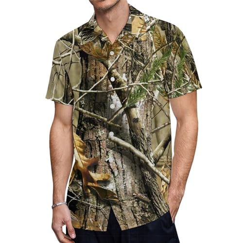 T-shirt de chasse col boutonné manches courtes style camouflage estival décontracté