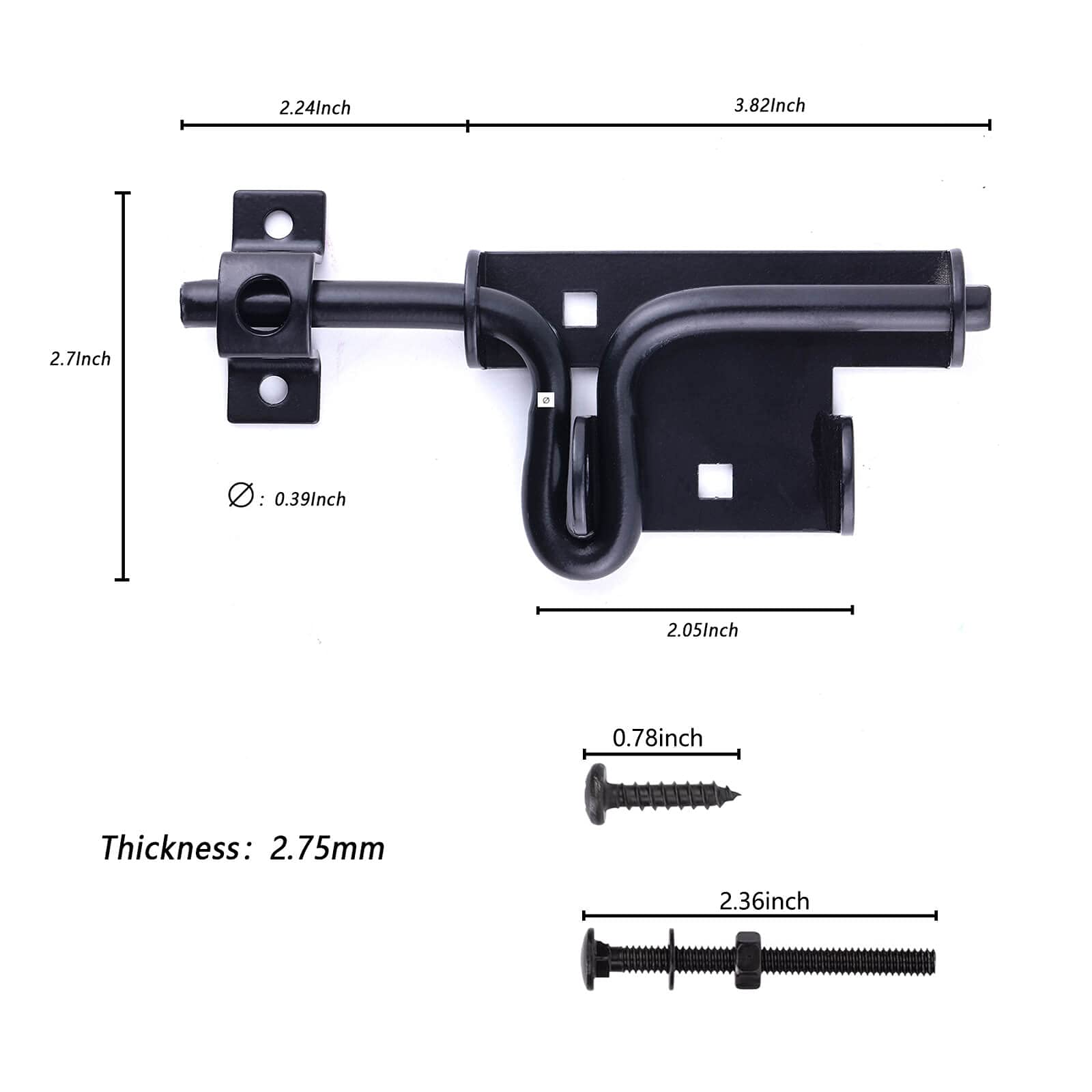 2 Packs Heavy Duty Sliding Bolt Gate Latch Black Thickened Metal