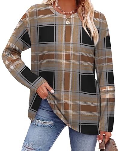 Image of Sampeel Long Sleeve Shirts for Women Color Block Casual Tops Fall Outfits 2026 Basic Tees Trendy Spring Clothes