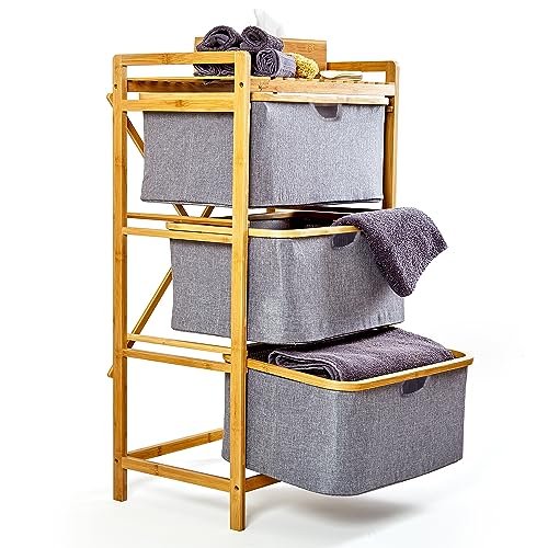 bambuswald© Cesto de colada sostenible con 3 compartimentos extensibles de bambú | Recogedor de ropa aprox. 96x48,5x32,5 cm Bolsa de lavandería, bolsa de ropa sucia, contenedor de lavandería