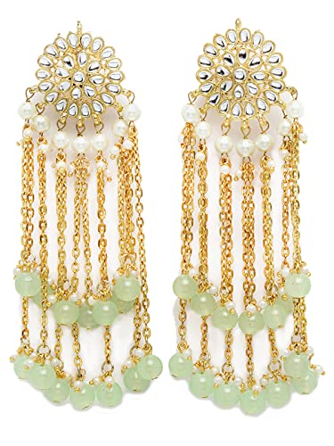 Image of Karatcart Kundan Tassel Earrings for Women (Pink and Green Beads)