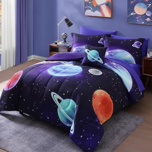 Kids Comforter Set Full Size for Boys, Rocket Bedding Sets, 4 Pieces Bed in A Bag with 1 Comforter, 1 Decor Pillow, 2 Pillow Shams