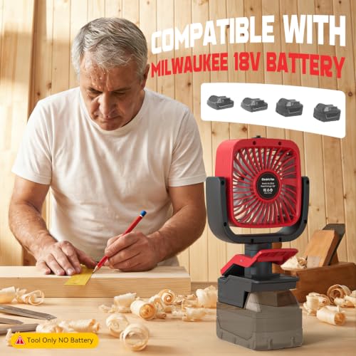 Ventilador de escritorio Ecarke de clip, compatible con Milwaukee 18V, oscilación 360° y 3 marchas 5