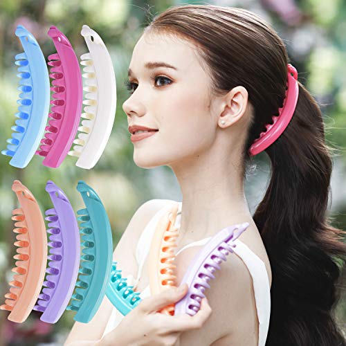 RC ROCHE 6 Pcs Banana Clips for Thick Hair Ponytail Holder, Large Pastel