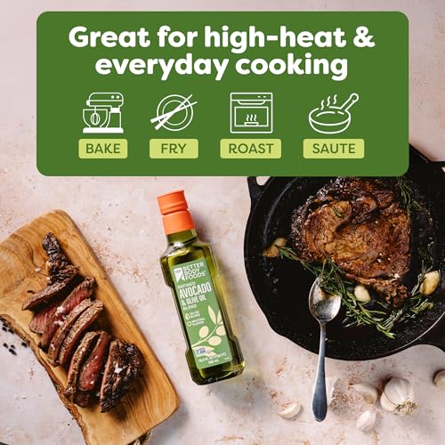 Image of BetterBody Foods Refined Avocado Olive Oil 50 /50 Blend, Non-GMO Cooking Oil, Gluten Free, Kosher, Frying, Baking, 500 mL, 16.9 Fl Oz