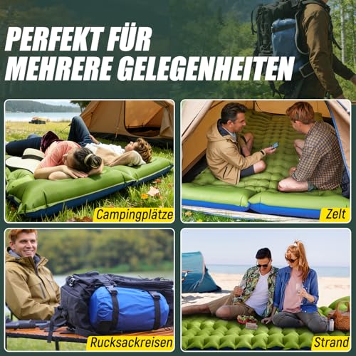 Yuzonc Isomatte, Verdicktes Doppel Camping Matratze, Ultraleicht Luftmatratze Camping für 2 Personen Aufblasbare mit Fußpumpe, Kissen für Outdoor