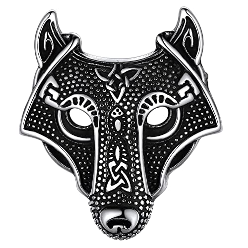 Viking Wolf Brooches for Men Stainless Steel Punk Norse Celtic Knot Fenrir Pins