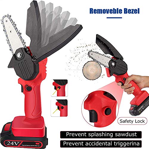 YMWD Mini Chainsaw 4-Inch Cordless Handheld Electric Portable Chain Saw with Battery 4 Chain and Splash Board 0.7kg Lightweight Pruning Shears Chainsaw for Garden Tree Branch Wood Cutting,Black