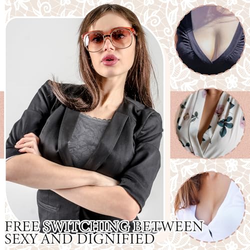 Image of Skicuff 3 Pcs Lace Cleavage Cover up for Low Neckline Fake Collars for Women Modesty Inserts for Low Cut Dresses Crew Collar