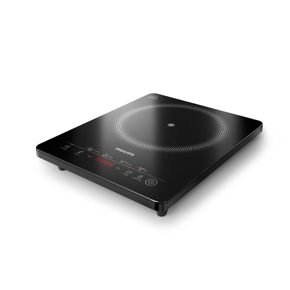 Philips Plaque à induction Série 3000 - Plaque électrique portable, 8 niveaux de chauffe, 4 programmes de cuisson, puissance élevée de 2000W, avec arrêt automatique, Écran tactile (HD5830/90) | 2000 W, 8 niveaux de chaleur, 4 programmes de cuisson, plaque
