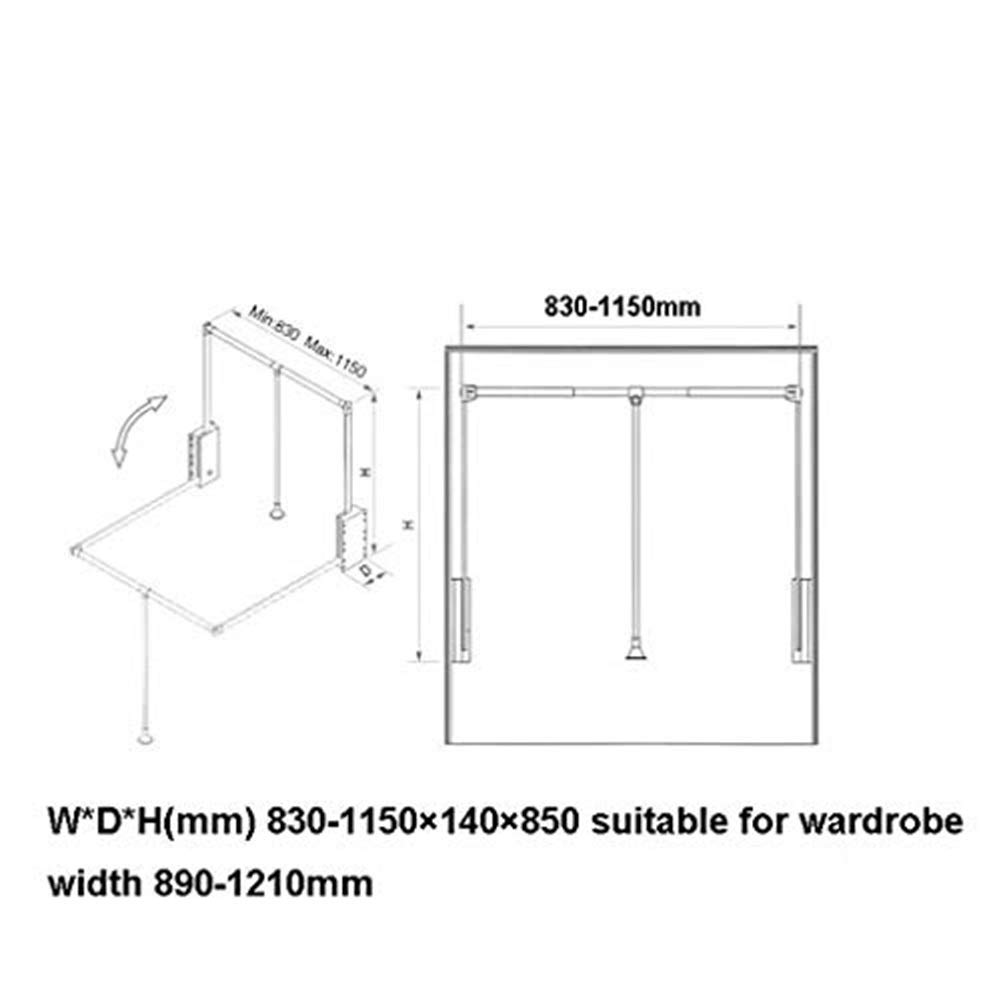 Asta Armadio Guardaroba a Muro Appendino Appeso, Cappotto Automatico di Larghezza di Rimbalzo, Porta Appendiabiti, Risparmio di Spazio, Reset Morbido, Argento, Carico 30 kg (Size : 830-1150mm)