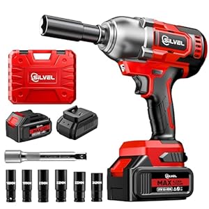 SILVEL Cordless Impact Wrench, MAX 500N.M Brushless Impact Gun 1/2 inch, 4.0Ah Battery, 6 Sockets, 3200RPM Impact Driver wih Fast Charger