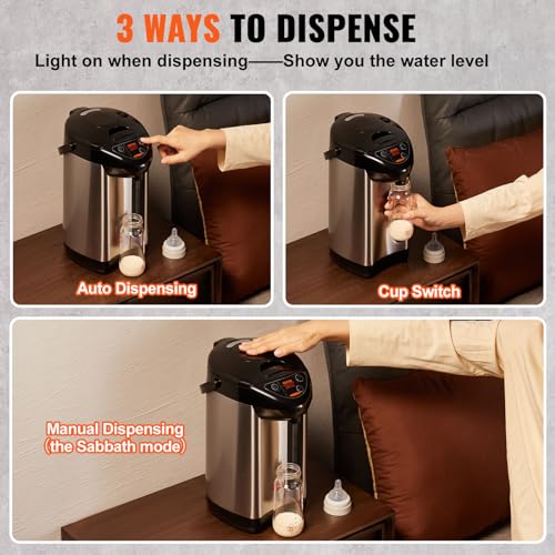Image of VEVOR Hot Water Dispenser, Adjustable 4 Temperatures Water Boiler and Warmer, 304 Stainless Steel Countertop Water Heater, 3-Way Dispense for Tea, Coffee and Baby Formula, 5L /169 oz