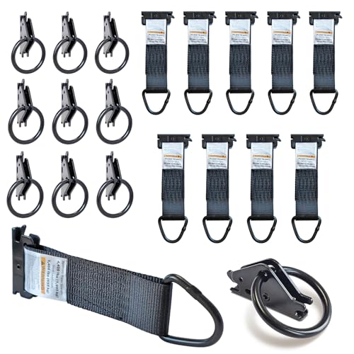 MorScan 10 Pack E-Track O-Rings & 10 Pack 2x6 Rope Tie-Off Tie Down Anchors Black 2 Diameter O/D Rings - 1 500 lb Working Load Limit Secure Cargo in Trucks Enclosed Trailers Flatbeds Vans