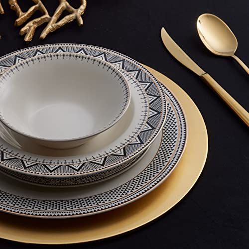 Karaca Globe - Servizio di piatti in porcellana per 6 persone, 24 pezzi, con piatti e ciotole, set di stoviglie rotonde e servizio da tavola in oro bianco - immagine 4