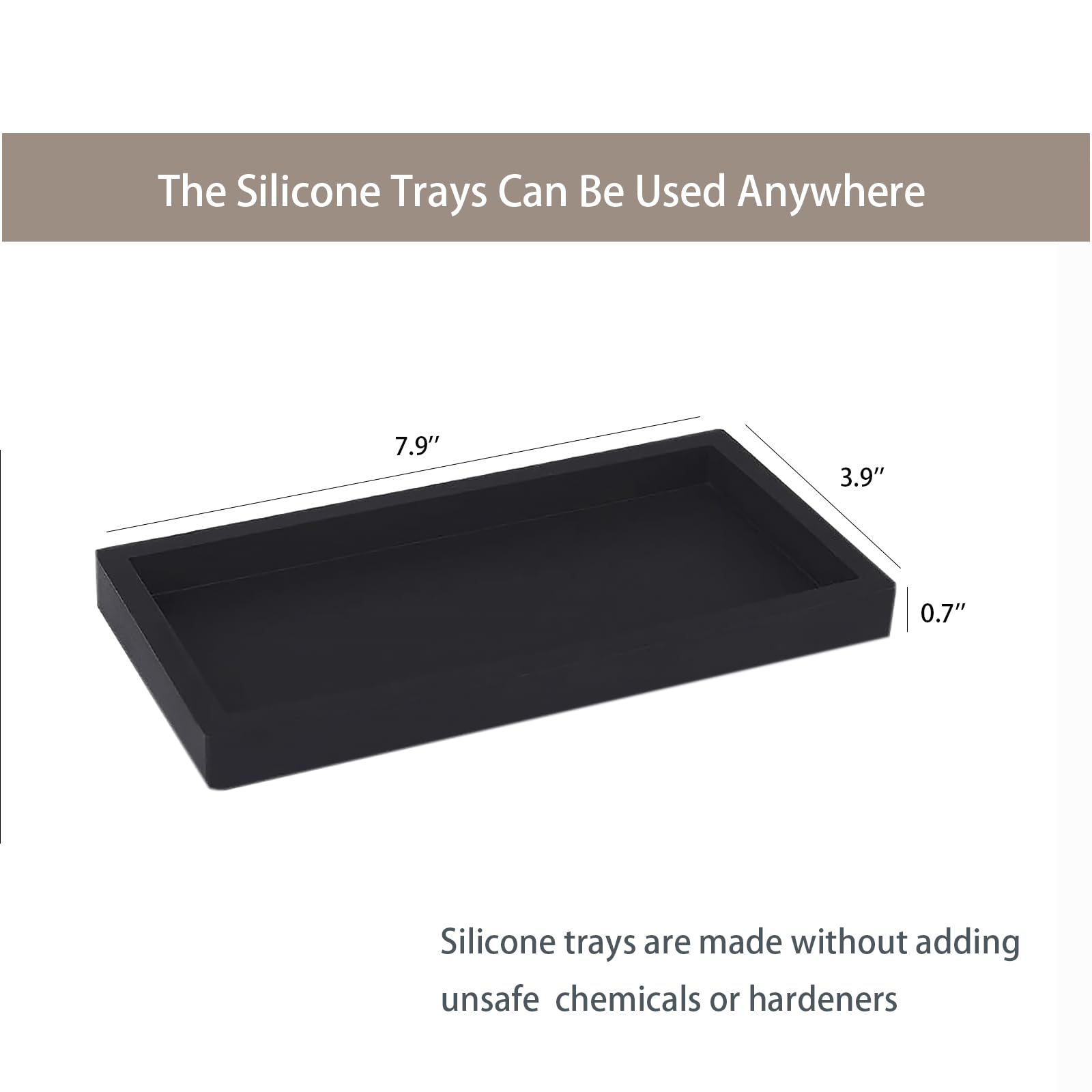 DTCSWACN Bathroom Vanity Tray, 8 x 4 inch Silicone Dresser Jewelry Ring Dish Tank Storage Kitchen Sink Countertop Organizer Plate Holder for Perfume Soap Towel Bathroom Accessories, Mini, Black