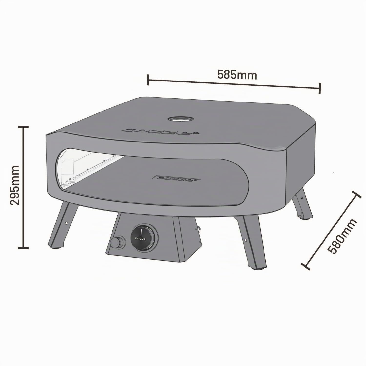 Cozze® 17" Pizzaofen CLASSIC | Gas 30 mbar | Großer Stein aus Cordierit inklusive | Doppelkammer aus Edelstahl | Automatische Zündung | Integriertes Thermometer | Schnelles Garen 2 min